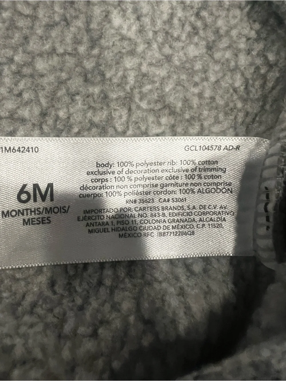 OshKosh B'gosh Gray Hooded Baby One-Piece Sweater Romper 6 months